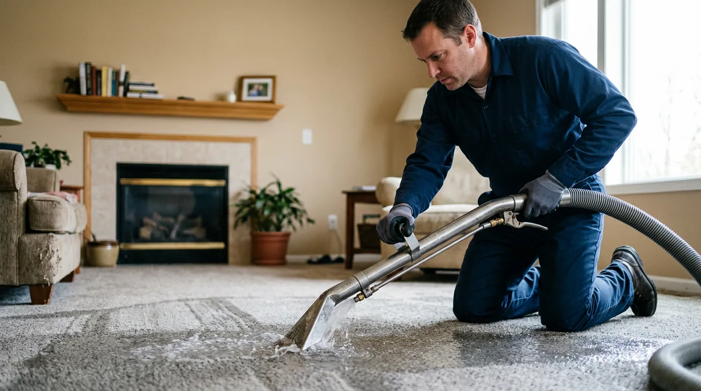 Water damage restoration technician working near Genoa, OH